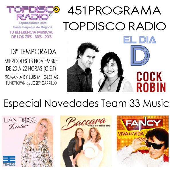 451 Programa Topdisco Radio Novedades Team 33 Music – El Dia D Cock Robin - Funkytown - 90Mania - 13.12.23